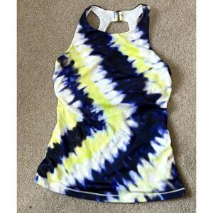 Athleta Tie Dye High Neck Tankini Top SIZE 32D/DD Swim Top, Blue Multi